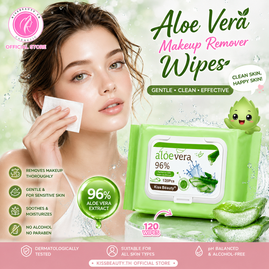 Kiss Beauty ทิชชู่เปียก เช็ดเครื่องสำอาง อ่อนโยน ผิวแพ้ง่าย รีมูฟเวอร์ ทิชชู่เปียกเช็ดหน้า120 แผ่น