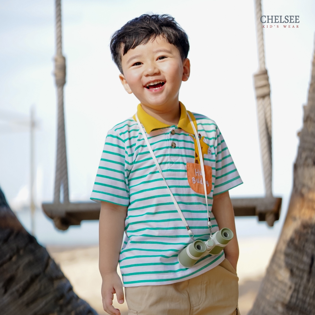 Chelsee เสื้อโปโล แขนสั้น ลายทาง ยีราฟ อายุ 1.5-10 ปี ผ้า 100%Cotton เด็กผู้ชาย เสื้อผ้าเด็กโต รุ่น 128276 ราคา ถูกที่สุด ดีลบีเคเค