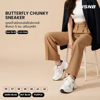 JSNB รองเท้าผ้าใบผู้หญิง เสริมส้นทรง Chunky ลายผีเสื้อ สไตล์เกาหลี Y2K ระบายอากาศดี - LN9061