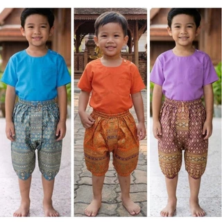 เสื้อผ้าไทยเด็กเนื้อคอตตอนไม่มัน ชุดไทยเด็กชายใส่ไปโรงเรียน