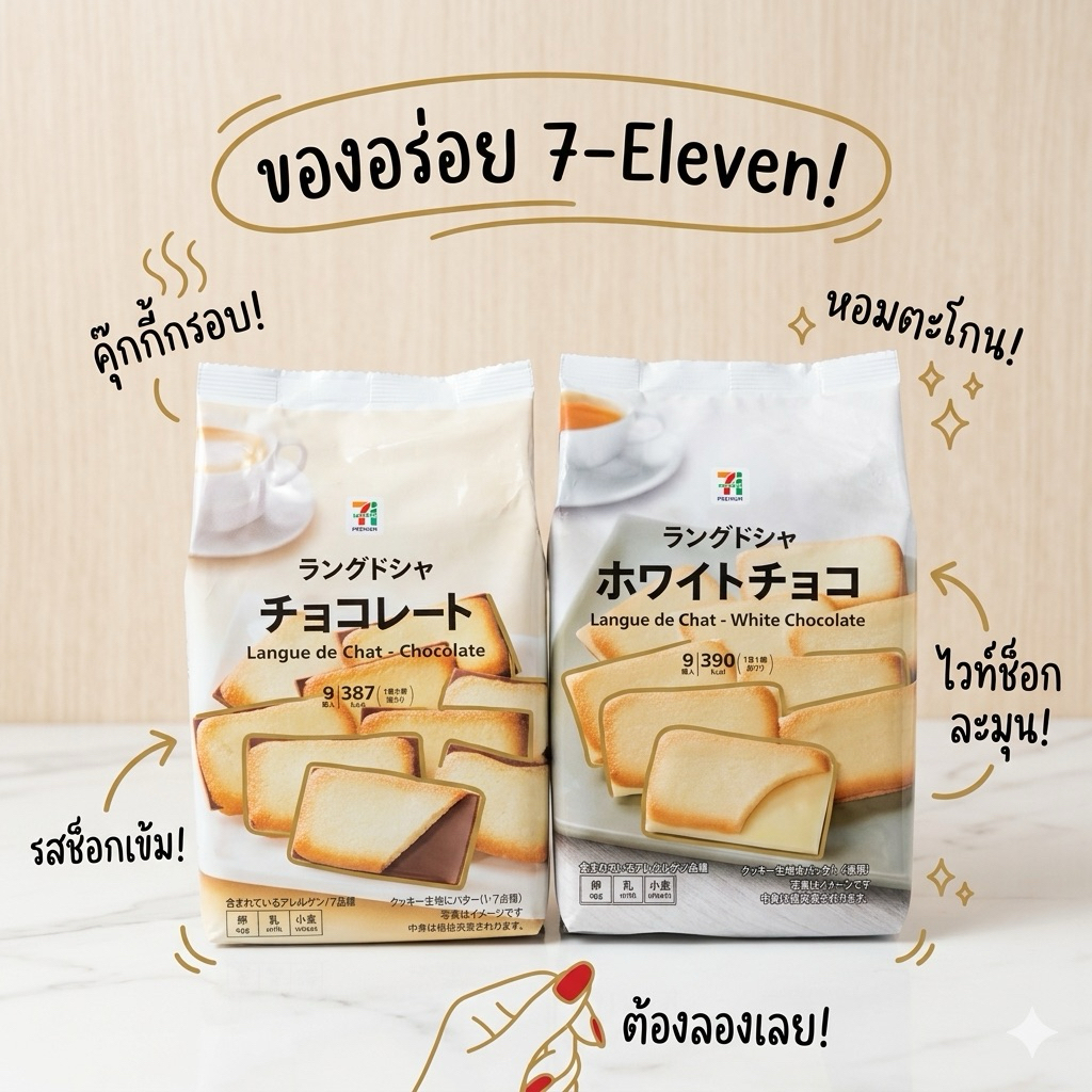 พร้อมส่งในไทย ขนมลิ้นแมวจากญี่ปุ่น ขนม7-11