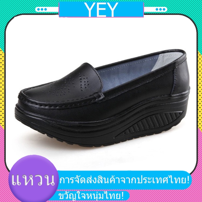 รองเท้าผู้หญิงสีขาว พื้นหนา ระบายอากาศได้ดี พื้นนุ่ม กันลื่น สวมใส่ง่าย เหมาะสำหรับพยาบาล ลำลอง และกีฬา