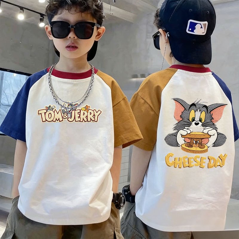 COD ส่งเร็ว ส่งจากไทย ผ้าฝ้าย100% เสื้อยืดเด็ก Cat and Mouse ลวดลายการ์ตูน นุ่มสบาย 80-140ซม สไตล์ฤดูร้อนใหม่ พร้อมส่ง