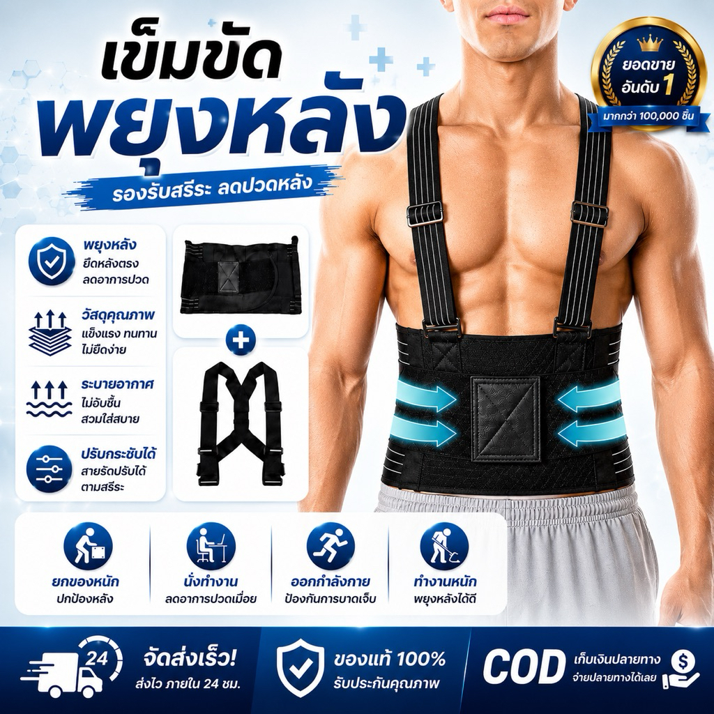เข็มขัดพยุงหลัง รัดหลังแก้ปวดหลัง ปวดเอวเรื้อรัง ยกของหนัก สินค้างานไทย คุณภาพดี