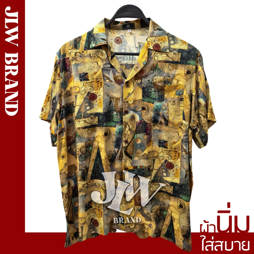 เสื้อฮาวาย ลายอียิปต์ เหลือง ผ้านิ่ม M L XL Oversize คอฮาวาย JLW BRAND
