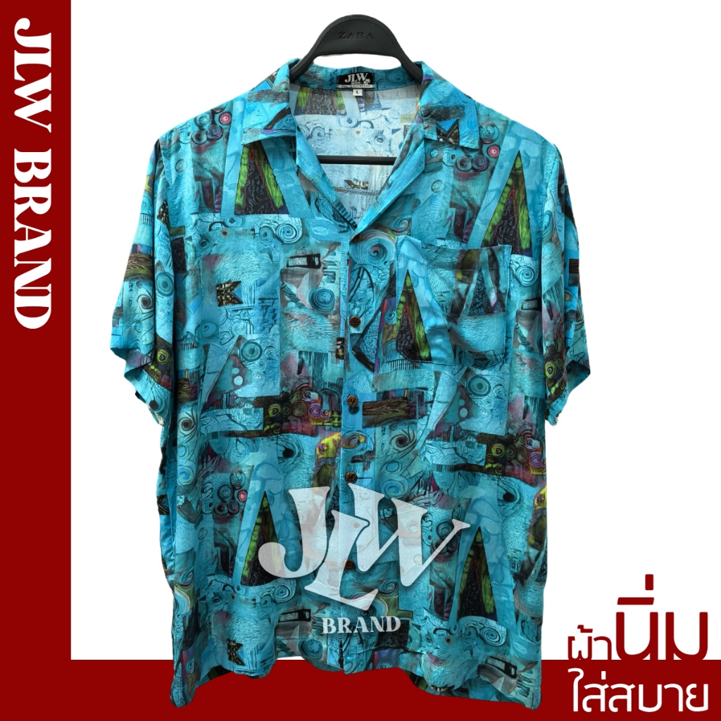 เสื้อฮาวาย ลายอียิปต์ ฟ้า ผ้านิ่ม M L XL Oversize คอฮาวาย JLW BRAND