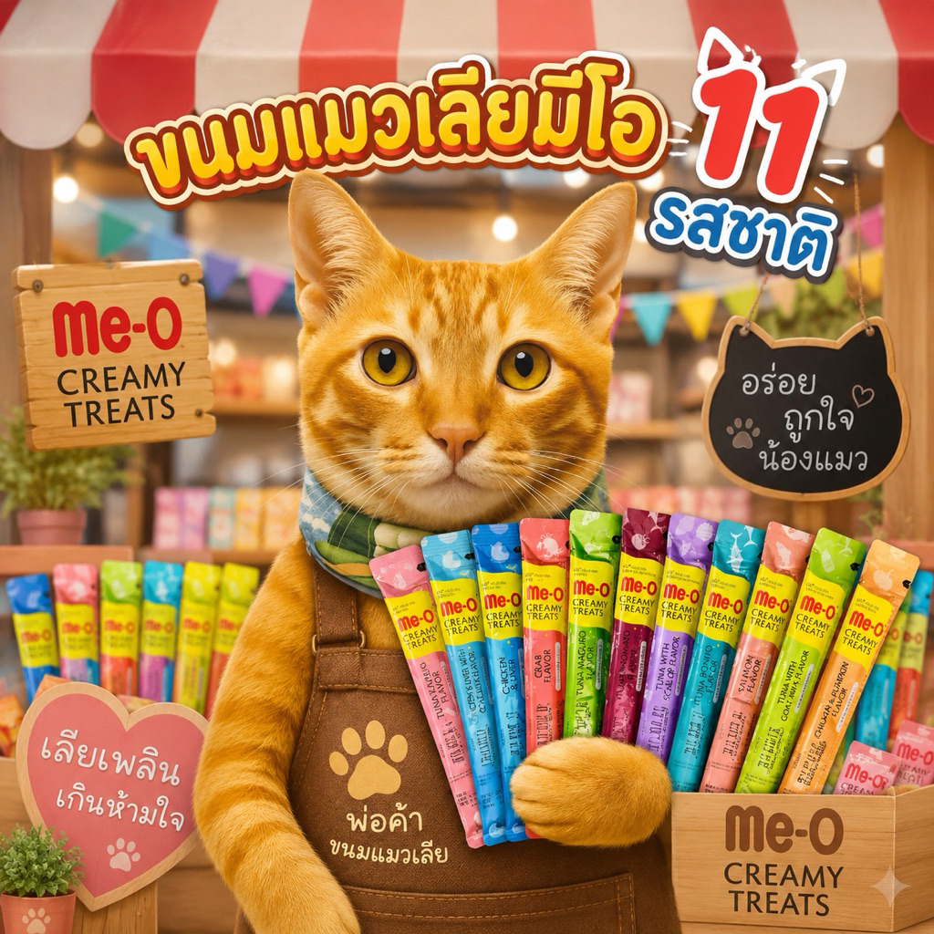 ขนมแมวเลีย Me-O มีโอ 11 รสชาติ คละรสได้ 11/20/25/36 ซอง | ขนมแมว อาหารแมวเลีย อาหารเสริมแมว
