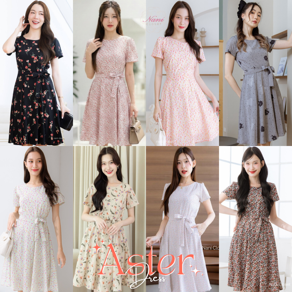Aster Dress เดรสคอกลม ทรงสวย ลายช่อดอกไม้ละมุน งานซิปหลัง ซับในทั้งชุด
