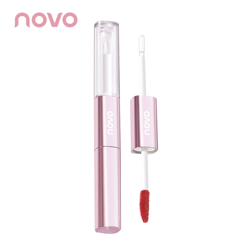 9126  (ใหม่/แท้) NOVO ลิปกลอส 2 หัว พร้อมบำรุง นุ่มละมุน ปากฉ่ำวาว 2IN1
