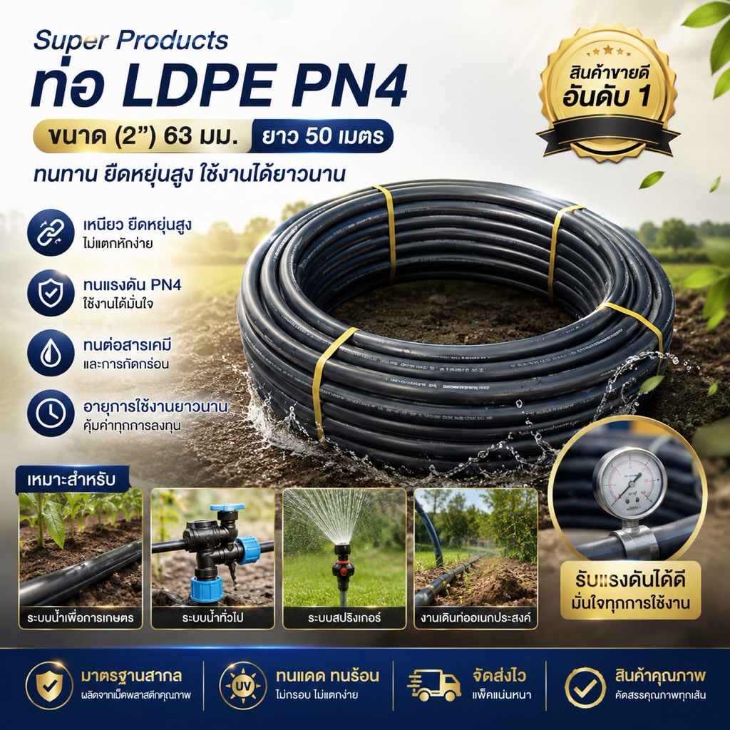 Super Products ท่อ LDPE PN4 ขนาด(2”)63 มม ยาว 50 เมตร