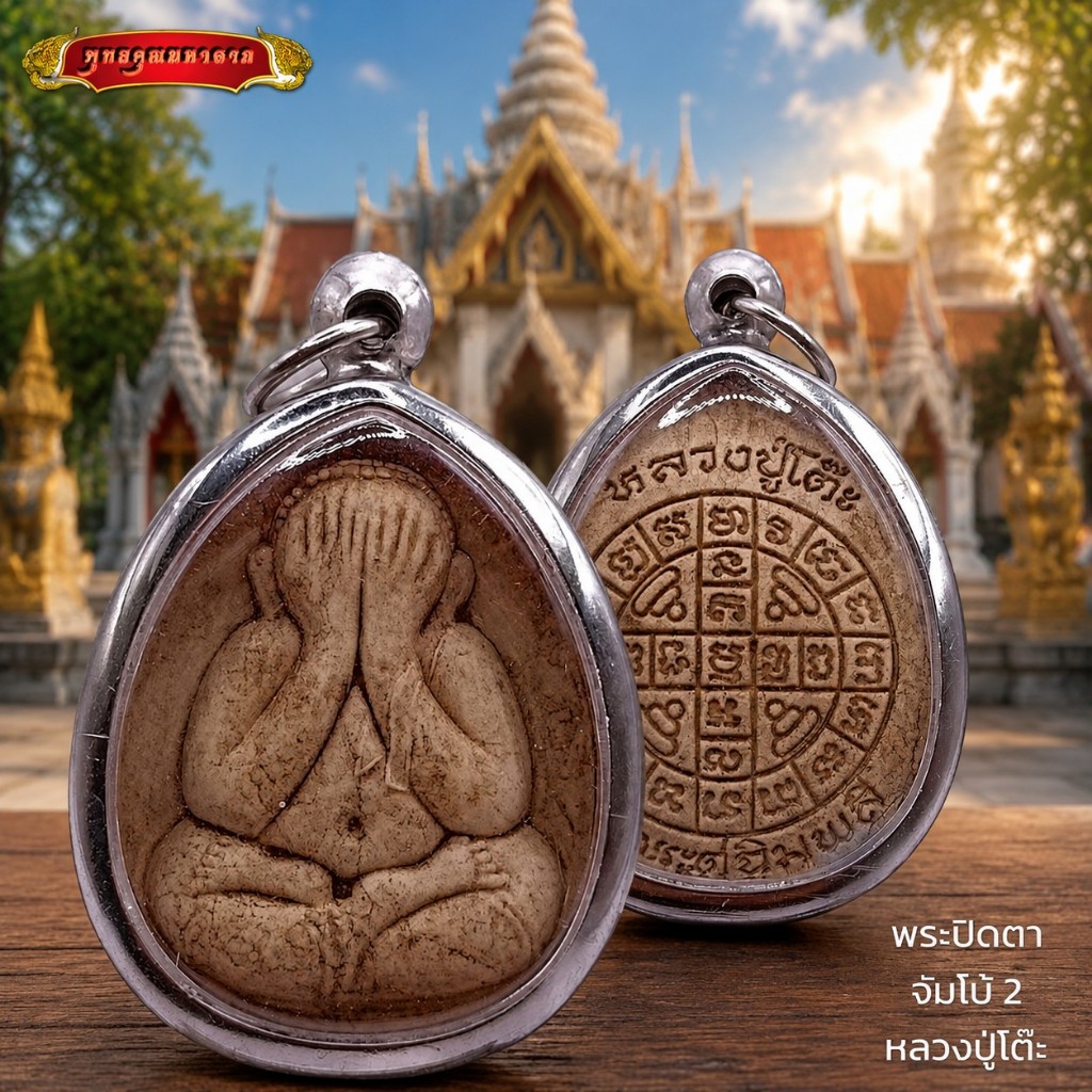 K214 พระปิดตา หลวงปู่โต๊ะ จัมโบ้ 2 เนื้อเกสร วัดประดู่ฉิมพลี กรอบ สแตนเลส แท้ ขนาด 3.5X5.0 ซม.