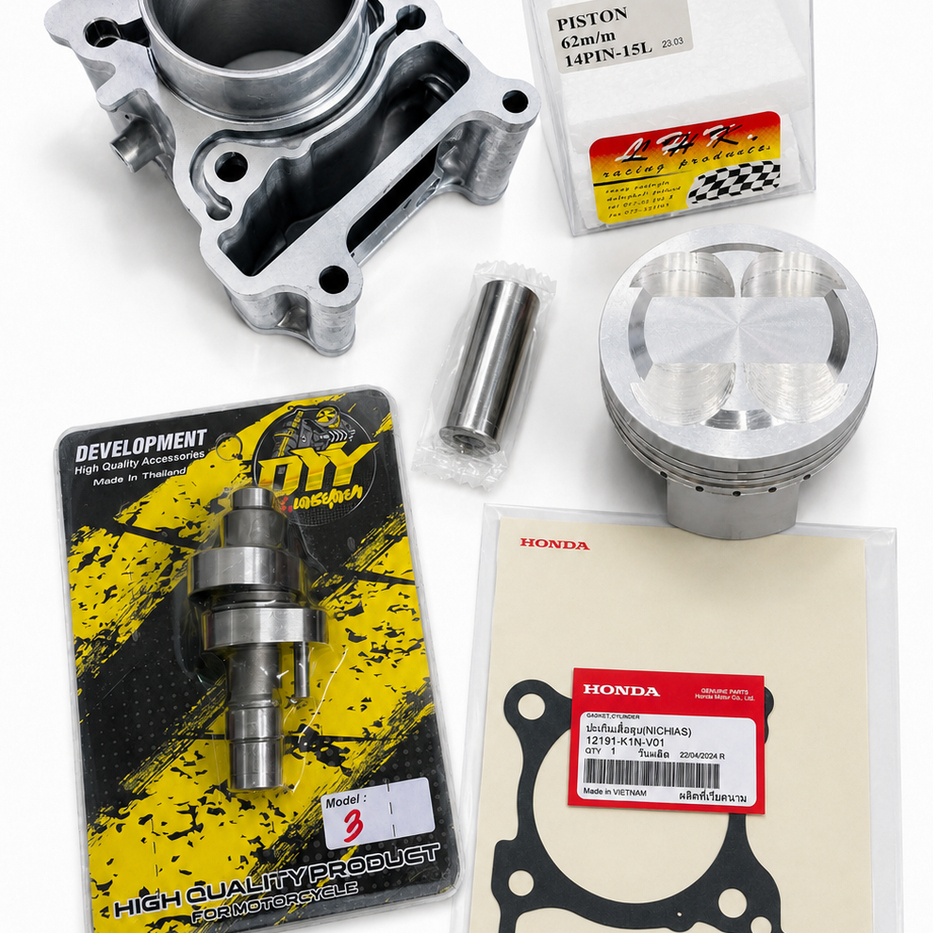 ชุดพร้อมประกอบ 62LHK สำหรับ LEAD4V GIORNO PCX160  Click160 เสื้อ+ลูก62 LHK ปาดหัวหลบวาวล์ +แคมซิ่งDY