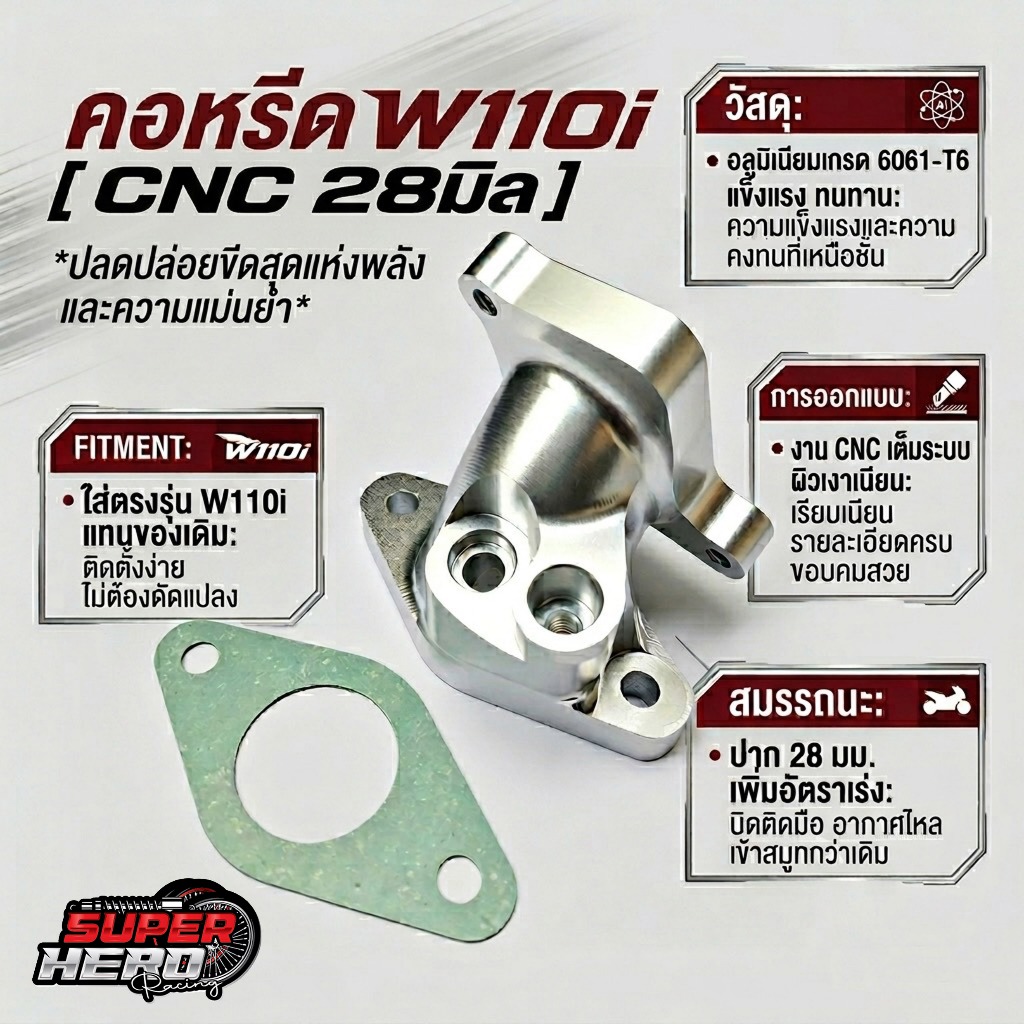 คอหรีดเวฟ110i CNC **คอหรีดแต่ง Wave110i ปาก28มิล งานCNC ของแต่งเวฟ งานสวย รับประกันการใช้งาน
