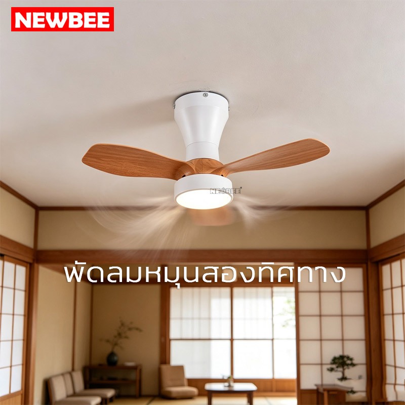 NEOBEE พัดลมเพดาน24นิ้วนอร์ดิกมินิมอลพร้อมรีโมทโคมไฟ NB-DS6202 หมุนสองทิศทาง มอเตอร์DC