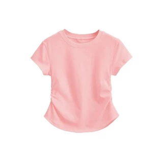 สาวลดอายุ ความรู้สึกของการออกแบบ แต่งจีบย่น เสื้อจั๊มเอว ใส่แล้วเพรียว แขนสั้น เสื้อเชิ้ตเอวลอยผู้หญิง แฟชั่นฤดูร้อน ทรง