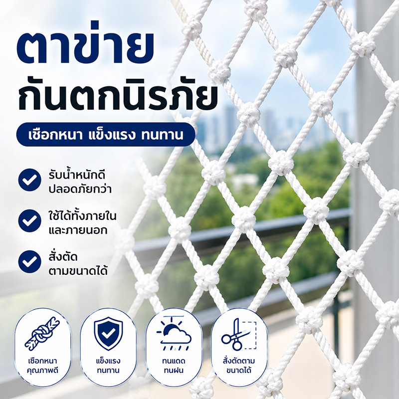 ตาข่ายนิรภัยกันตกสัตว์เลี้ยง ใช้ทำรั้วกันตกระเบียง บันได ชั้นบน ตาข่าย 5 ซม. แข็งแรง ปลอดภัย มีหลายขนาด พร้อมส่ง