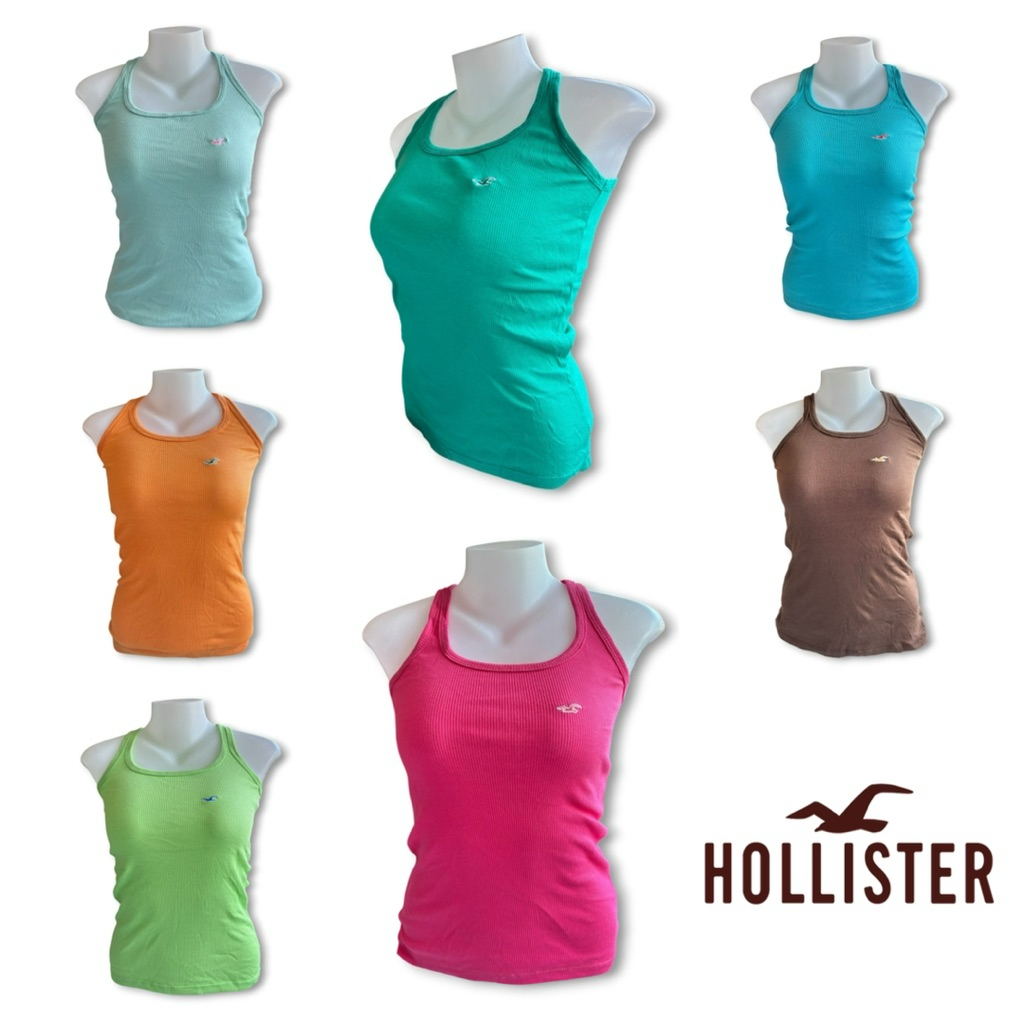[1 แถม 1] เสื้อกล้ามผ้าร่อง Hollister XX112 ทรงเข้ารูป สไตล์ Y2K (แถมฟรีคละสี!) ราคา 199.-