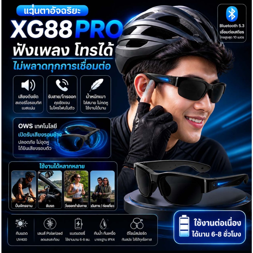 แว่นตาแฮนด์ฟรีบลูทูธ 5.3 OWS สเตอริโอไร้สาย แว่นกันแดดขี่จักรยาน ฟังเพลง โทรศัพท์ได้