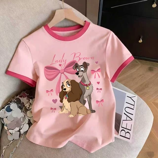 M-3XL เสื้อทีเชิร์ตผู้หญิง ลายสุนัข Lady Brown น่ารัก สีครีม-น้ำตาล แฟชั่นฤดูร้อน ใส่สบาย