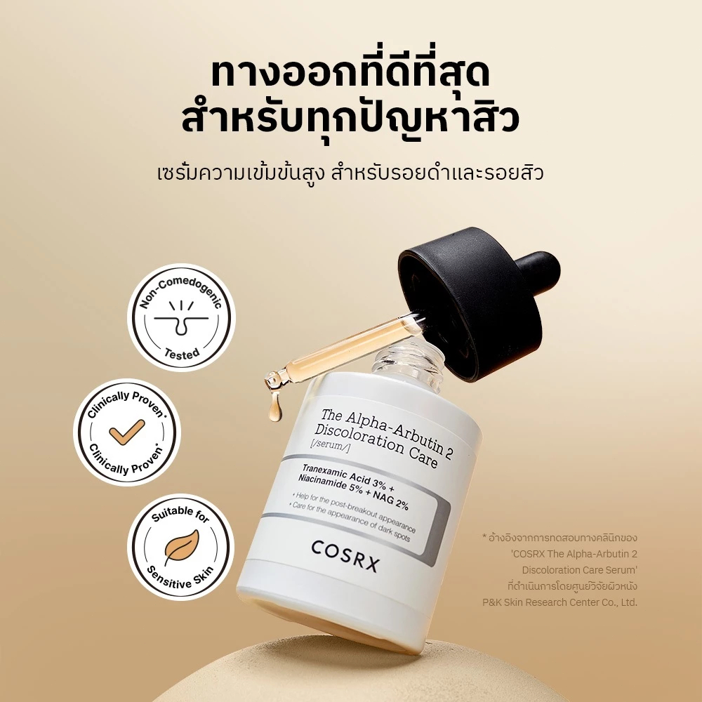 พร้อมส่ง COSRX The Alpha-Arbutin 2 Discoloration Care Serum 50ml เซรั่มลดจุดด่างดำ รอยสิว ฝ้า กระ ผิวไม่สม่ำเสมอ ส่วนลดพ