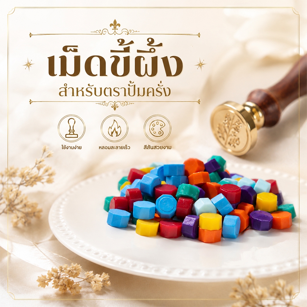เม็ดขี้ผึ้ง ขี้ผึ้งสำหรับตราประทับครั่ง ครั่ง Wax Beads เม็ดแว็กซ์ ขี้ผึ้งแท่ง เม็ดขี้ผึ้งประทับตรา