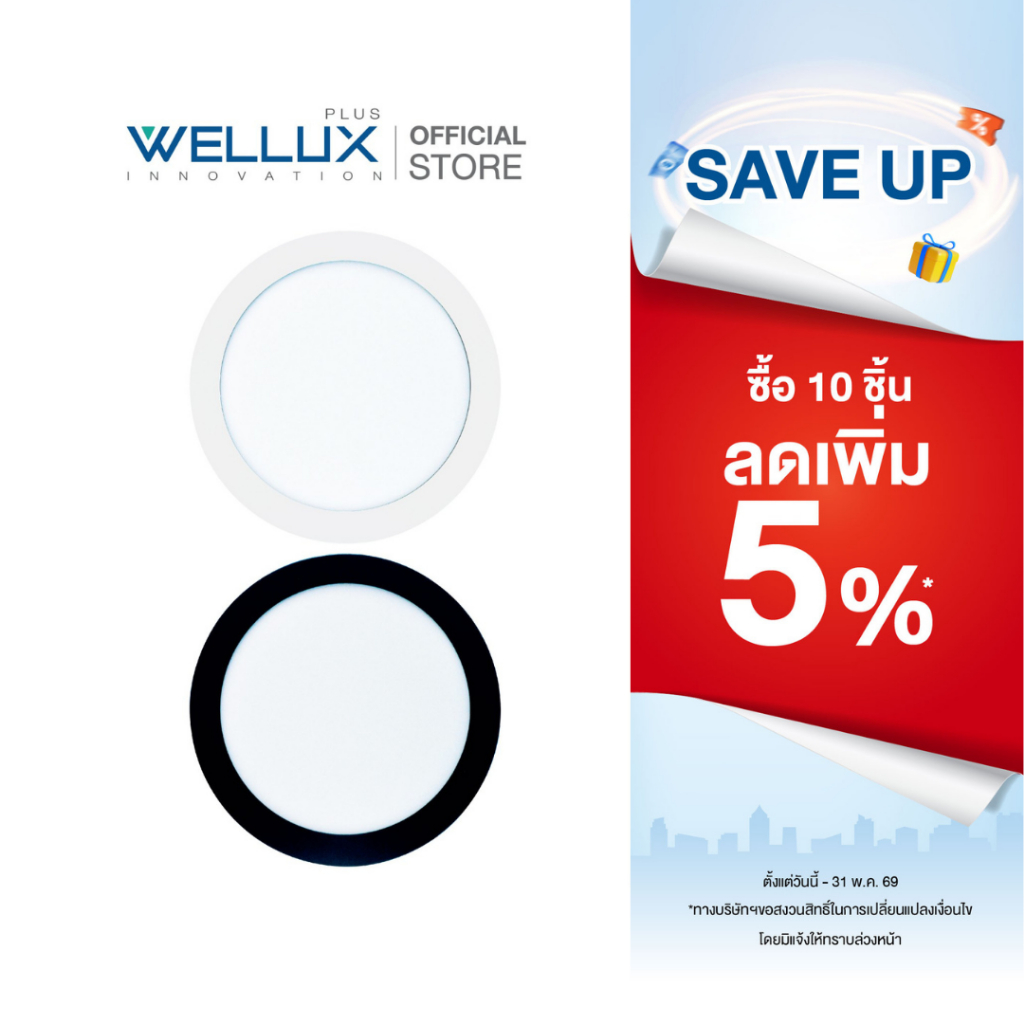 WELLUX โคมไฟดาวน์ไลท์อลูมิเนียมติดลอย 12W 18W 24W แสงขาว แสงวอร์ม LED Downlight surface Panel ทรงกลม