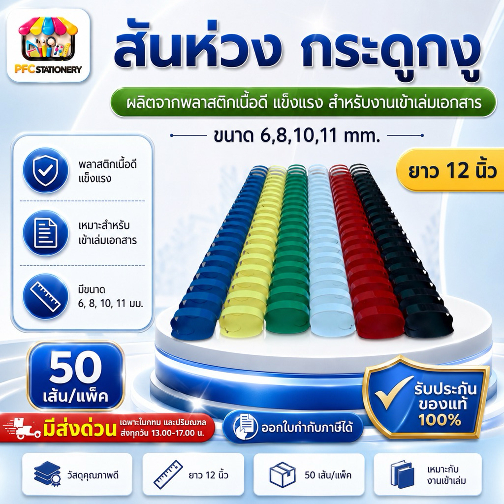 [ส่งทันที]สันห่วง สันกระดูกงู สำหรับเข้าเล่มเอกสาร A4 ขนาด 6,8,10,11 ( 21 ห่วง )
