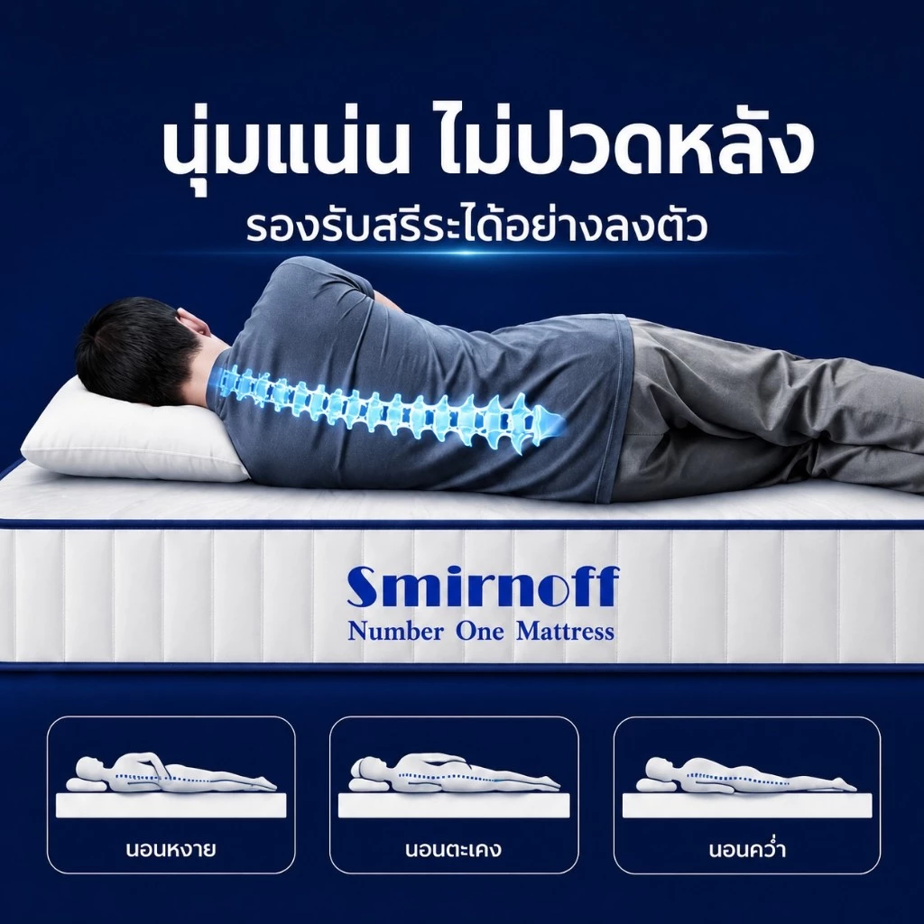 Numberone ที่นอนรุ่นSMIRNOFF พอกเกตสปริง พร้อมหมอนหนุน!! thumbnail 4