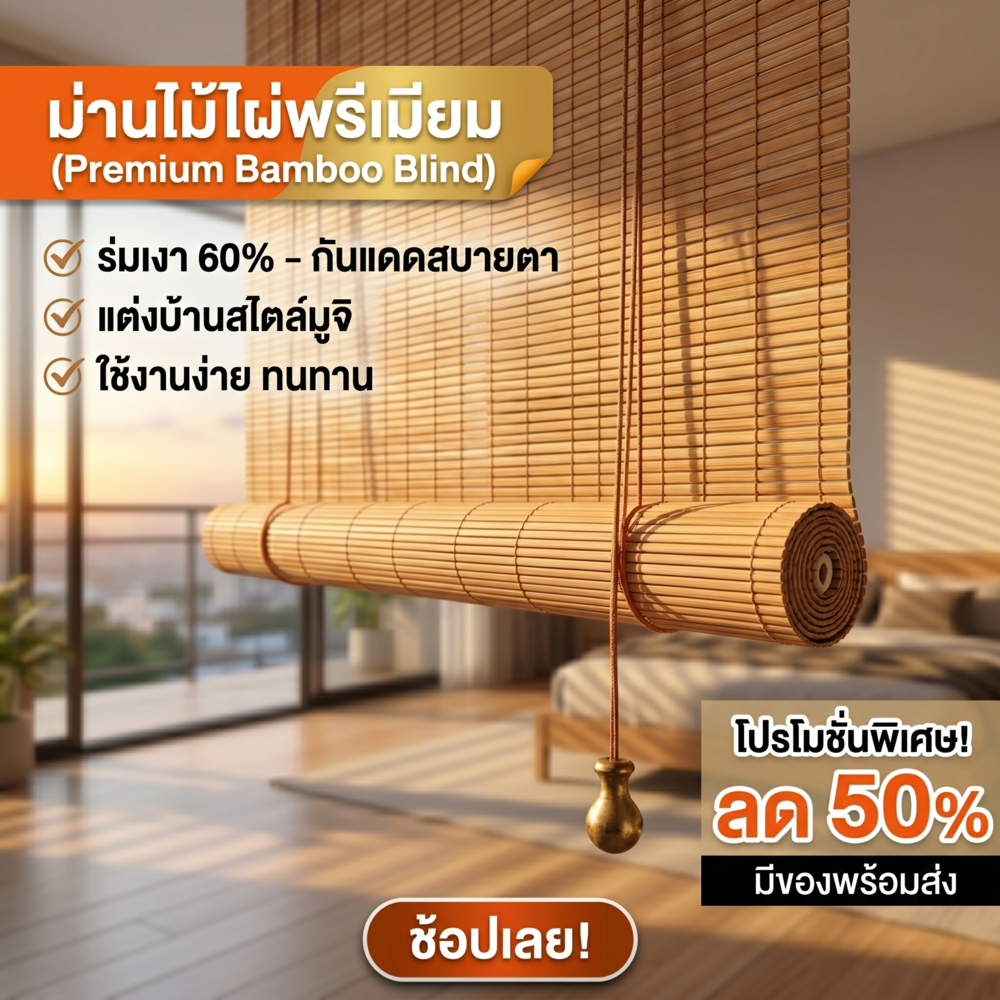 🔥ร่มเงา60% ม่านไม้ไผ่ ม่านบังแดด ม่านฟางตกแต่ง มู่ลี่ที่ใช้ภายในบ้าน /Indoor มูลี่บังแดด ม่านมู่ลี่ ใช้กันแดด ม่าน