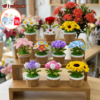 [ส่งฟรี] กระถางดอกไม้ลวดกำมะหยี่ Handmade ของขวัญวันแม่ ชุดของขวัญวันเกิด/ปัจฉิม (ฟรี! การ์ดอวยพร & บริการห่อของขวัญ)