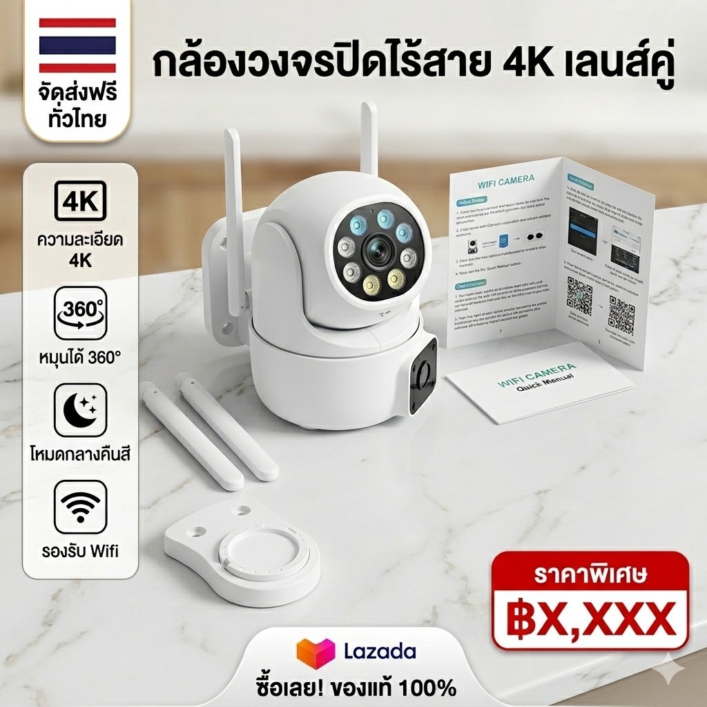 ICSEEกล้องวงจรปิดcctv wifi ICSEE-Q138เลนส์คู่ HD 4K การติดตามการเคลื่อนไหว คืนวิสัยทัศน์อินฟราเรด, I