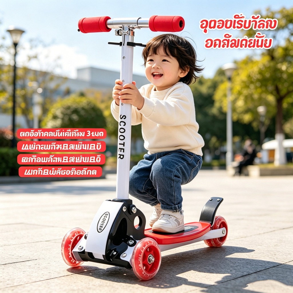 สกู๊ตเตอร์เด็ก 3 ล้อ ปรับระดับได้ ปลอดภัยมั่นคง ไม่ล้มง่าย สำหรับเด็กเล็ก เล่นสนุกทุกวัน