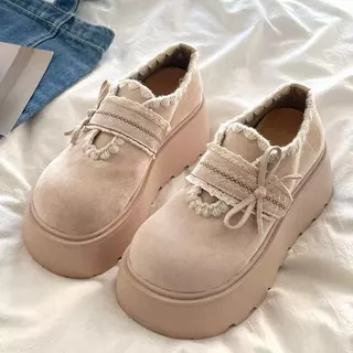 Hellomyshoes G33 รองเท้าแฟชั่นเกาหลี สุดน่ารัก ทนทาน แข็งแรง หนังนิ่ม ผ้ากำมะหยี่ มินิมอล พร้อมส่งจากไทย เสริมสูง 6 CM.