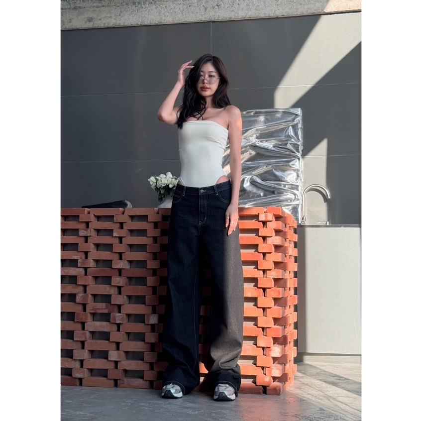 ยีนส์ Nammon Jeans BA07 กางเกงยีนส์เอวกลางกระบอกใหญ่ รุ่น Lucky Belt - ผ้าไม่ยืด รูปที่ 8