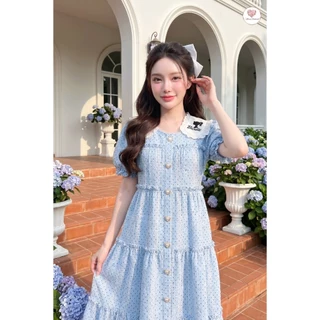 (มี3XL) Maria Diamond มี 2 สี Barbie Pink/Blue Dress เดรสยาวทรงปล่อยผ้าคอตตอน ปกปัก มีเชือกข้างเอว ซิปหลัง มีซับใน