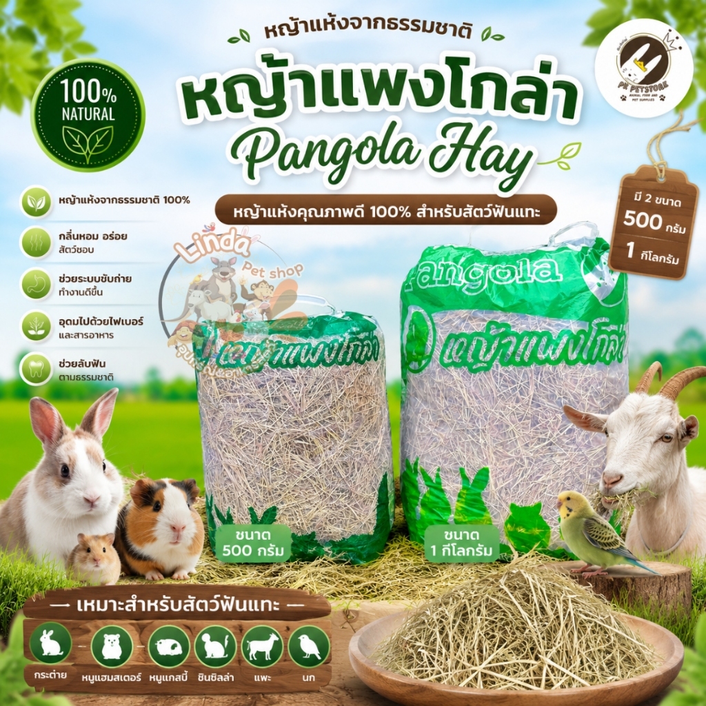 หญ้าแพงโกล่า อบแห้ง  Pangola Hay เกรดพรีเมียม 100% สำหรับกระต่าย  แกสบี้ ชินชิลล่า ช่วยลับฟัน ไฟเบอร์สูง(มี2ขนาด) ราคา ถูกที่สุด ดีลบีเคเค