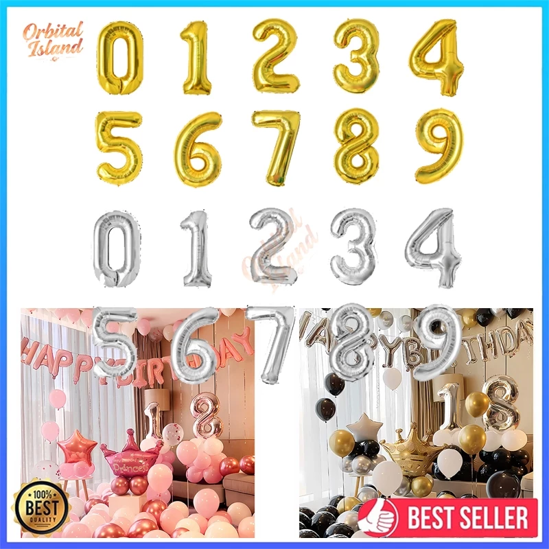 32 นิ้ว ลูกโป่งฟอยล์ตัวอักษร ตัวเลข0-9 สีทองสดใส / สีเงินสดใส 🚚จัดส่งจากประเทศไทย