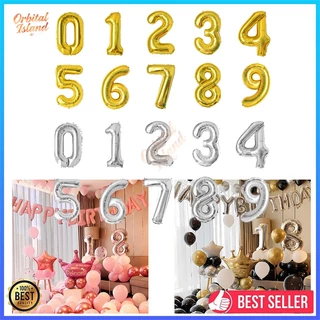 32 นิ้ว ลูกโป่งฟอยล์ตัวอักษร ตัวเลข0-9 สีทองสดใส / สีเงินสดใส 🚚จัดส่งจากประเทศไทย