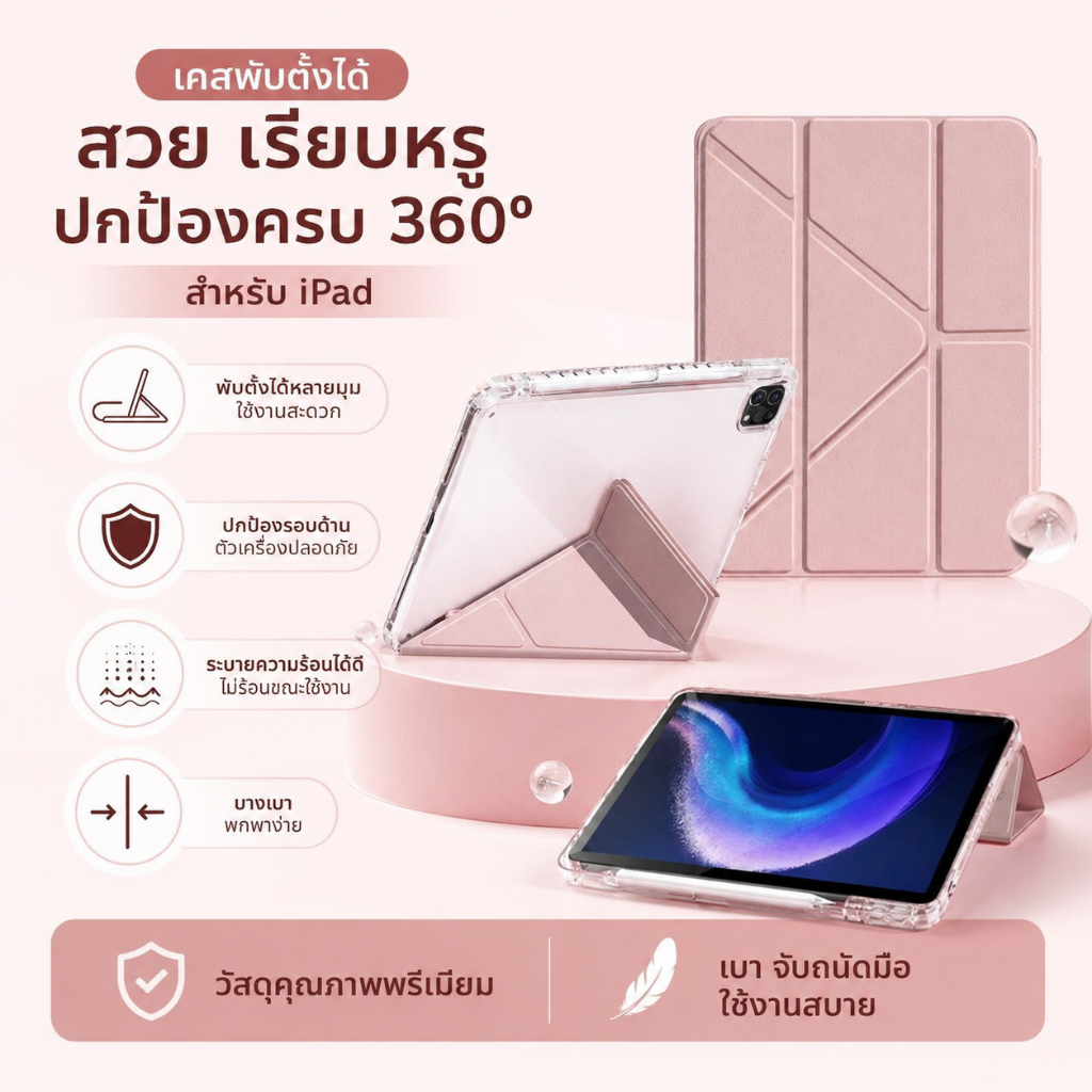 เคสไอแพด Y-Shape กันกระแทก พร้อมช่องใส่ปากกา สำหรับ iPad Gen10/11 Air4/5 Pro10.5 Gen7/8/9
