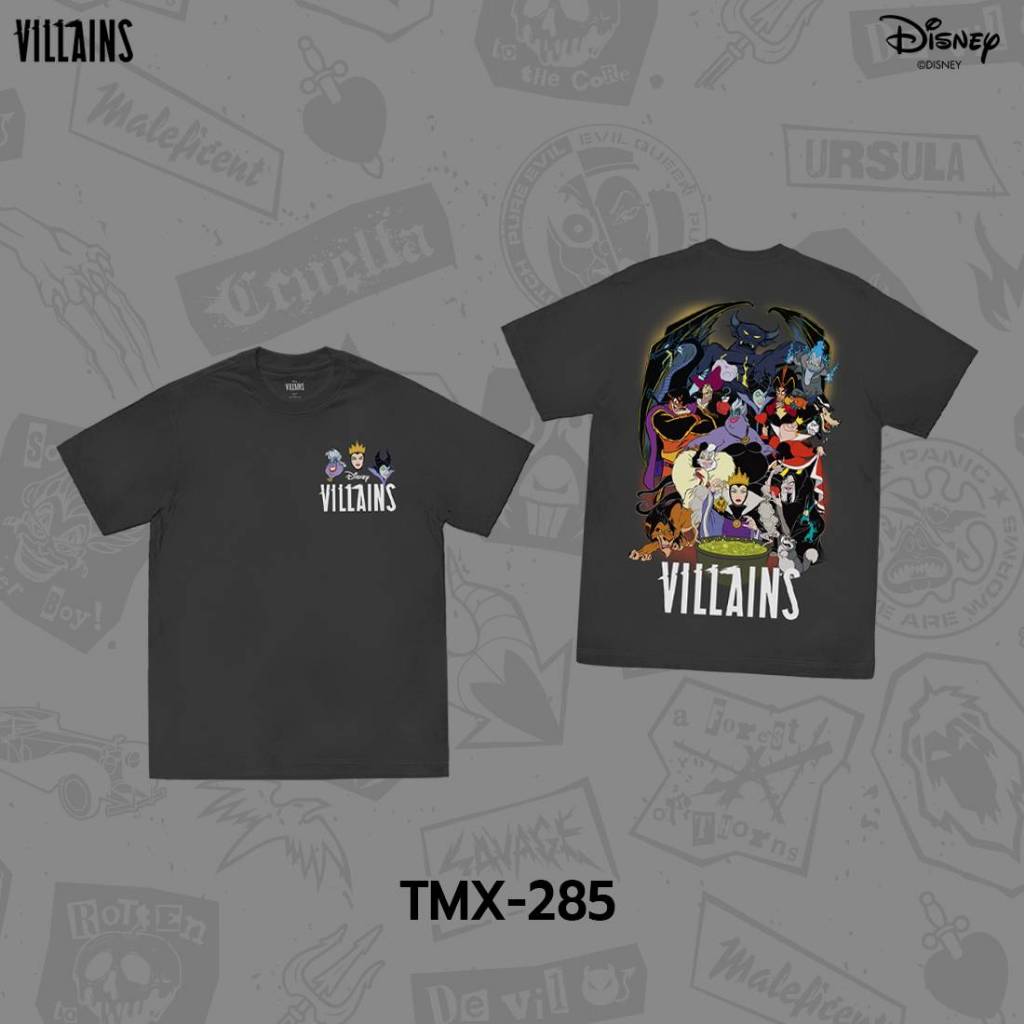 Power 7 Shop เสื้อยืดการ์ตูน "Villains" ลิขสิทธิ์แท้ DISNEY (TMX-285 สีเทา)