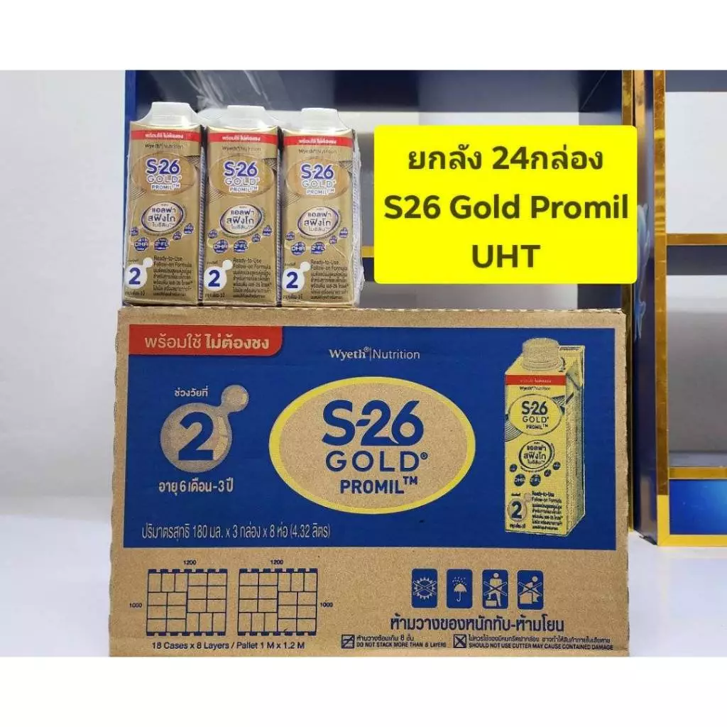 **ยกลัง24กล่อง** นมS-26 UHT โกล์ด โปรมิล ยูเอชที 180มล.ต่อกล่อง EXP.20/12/26 (สำหรับ 6เดือน ถึง 3ปี)
