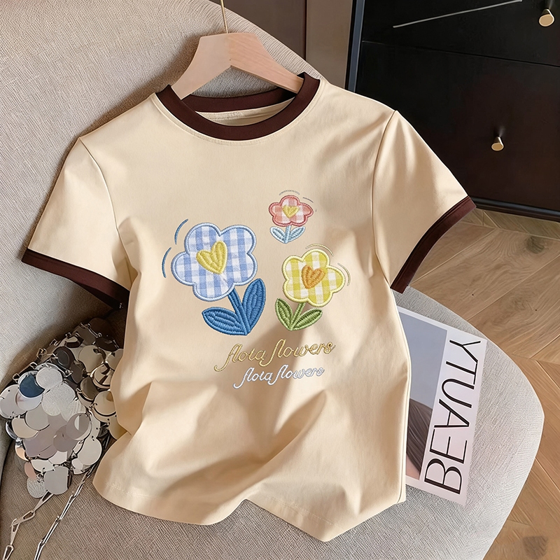 เสื้อสีดำ เสื้อยืดสีดำ，เสื้อเชิ้ตสตรี, ไอเทมแฟชั่นฤดูร้อน, แขนเสื้อสีตัดกัน, M-3XL, มีหลายสีให้เลือก