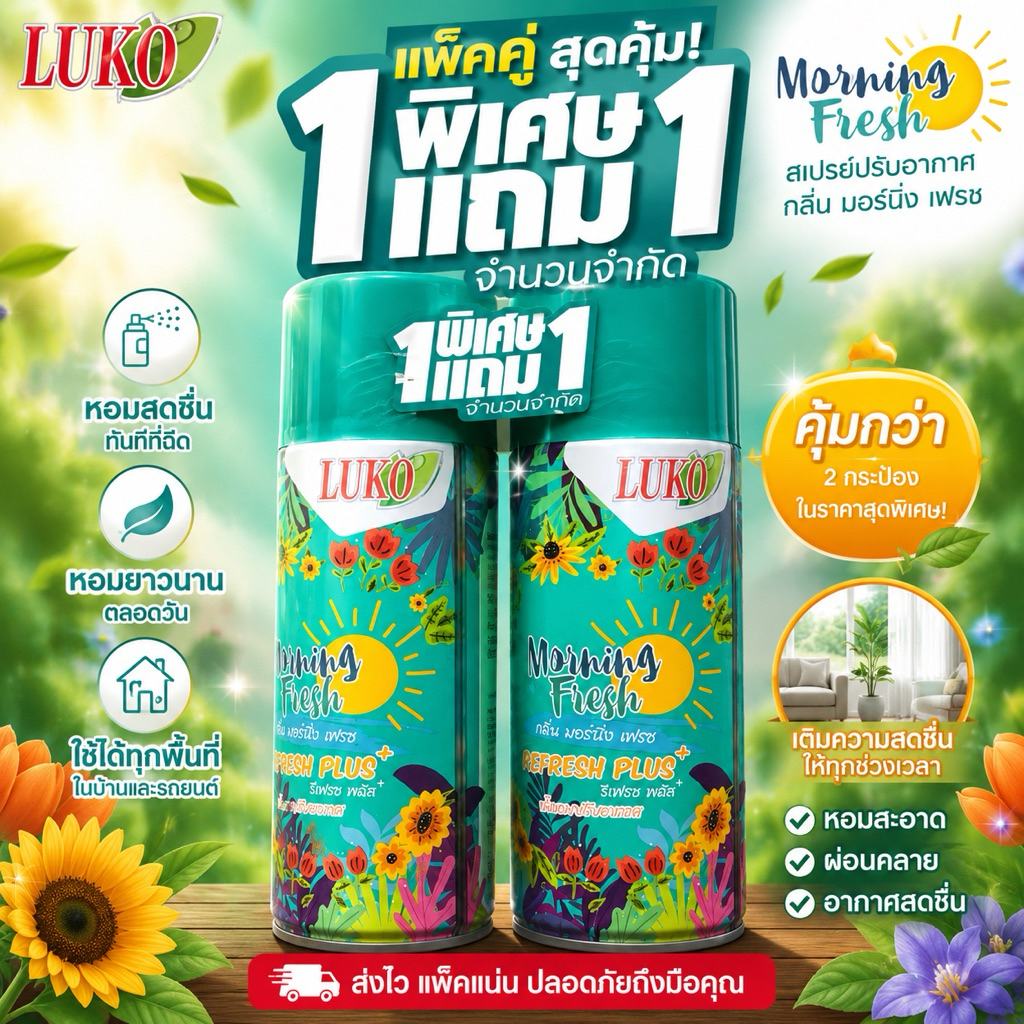 น้ำหอมปรับอากาศ กลิ่น มอร์นิ่ง เฟรช 300ml. โปร 1แถม1