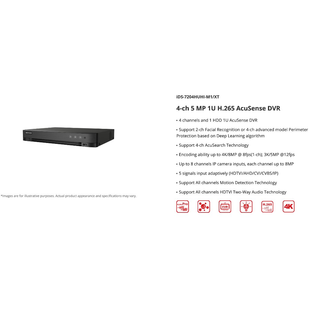เครื่องบันทึกกล้องวงจรปิด DVR Hikvision iDS-7204HUHI-M1/XT (4CH HUHI)