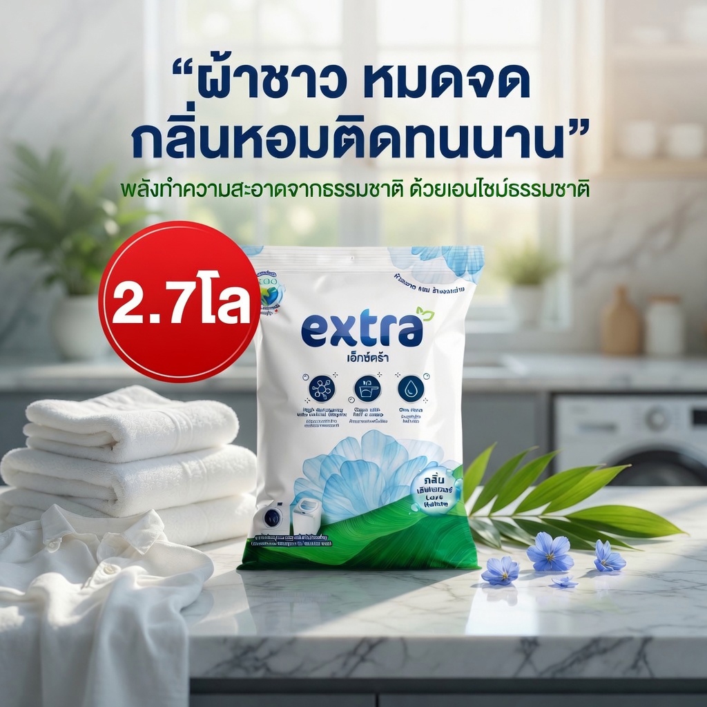 เอ็กซ์ตร้า ผงซักฟอก สูตรเลิฟเนเจอร์ ซักสะอาด หอมสดชื่น ขนาด 2700 กรัม