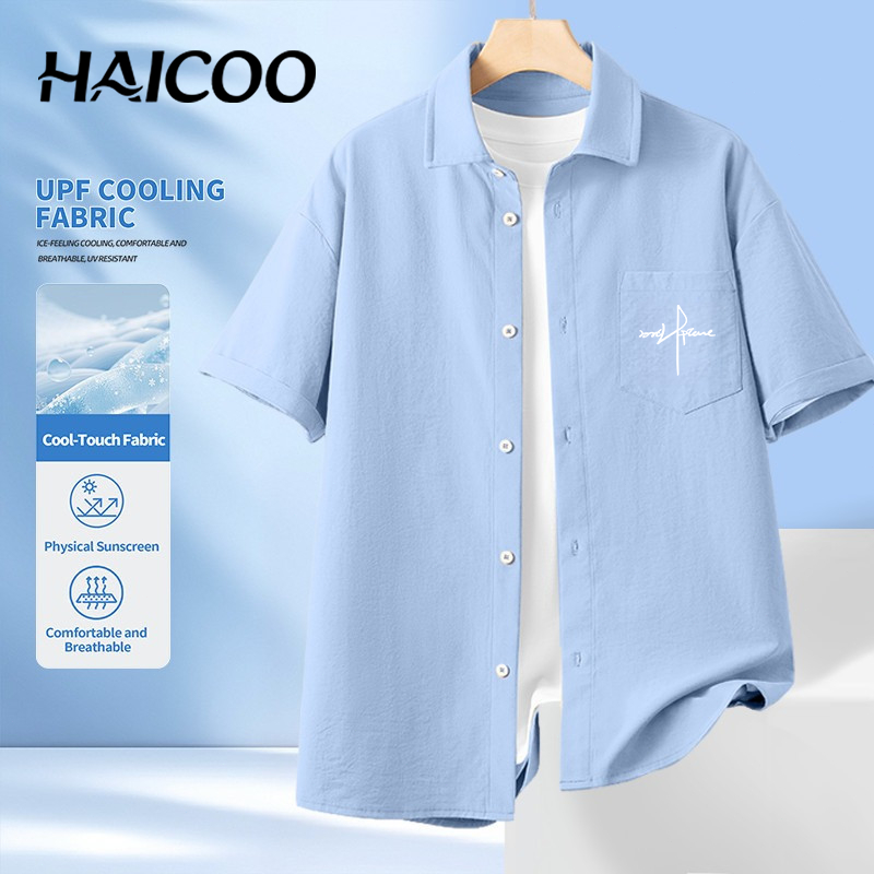 HAICOO เสื้อเชิ้ตแขนสั้น เสื้อเชิ้ตแขนสั้นผู้ชาย เชิ้ตคอปก