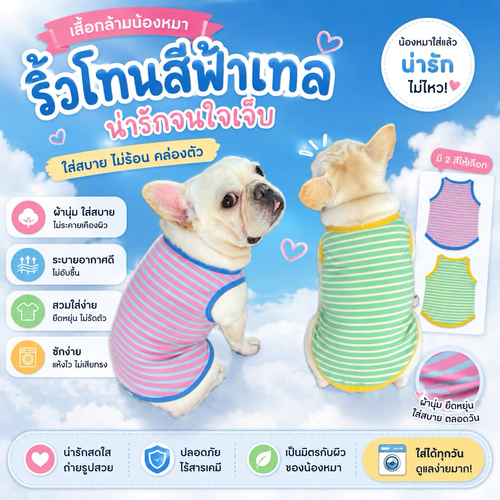 🇹🇭พร้อมส่ง🇹🇭 เสื้อแมว เสื้อหมา ลายริ้วสุดคลาสสิก น่ารัก เรียบง่าย ใส่ได้ทุกโอกาส