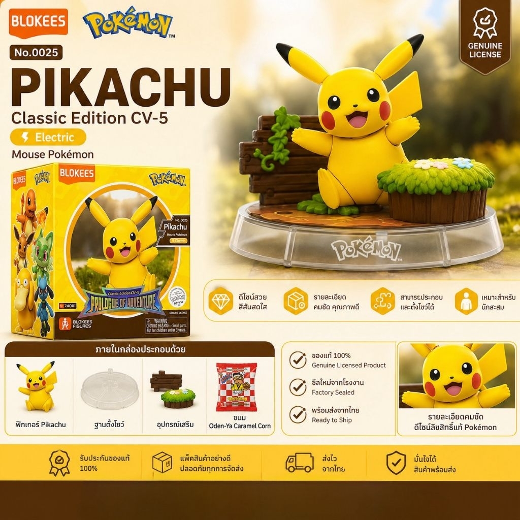 Pokémon Blokees Pikachu Figure Classic Edition CV-5 ของแท้ พร้อมส่ง พร้อมขนม