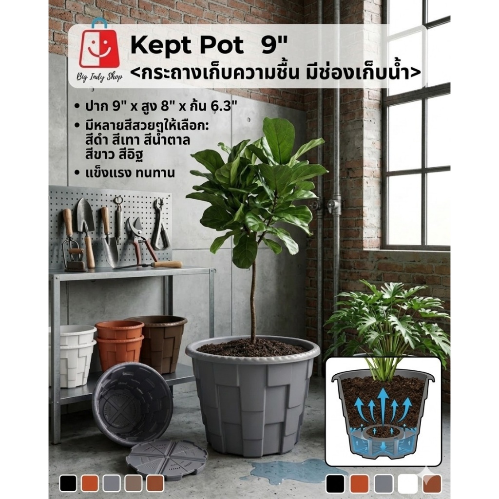 กระถางต้นไม้  9 นิ้ว Kept Pot <กระถางเก็บความชื้น >ใช้สำหรับปลูกต้นไม้ มีหลายสีสวยๆให้เลือก