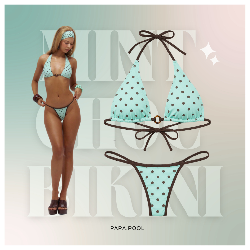 Mint Choc Bikini บิกินี่สีมิ้นลายจุดสีน้ำตาล ชุดว่ายน้ำลายจุด